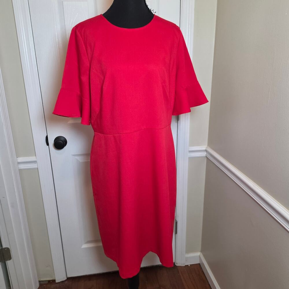 LOFT Women's Size 12 Red A-Line Flutter Sleeve Stretch Knit Dress - Picture 6 of 7